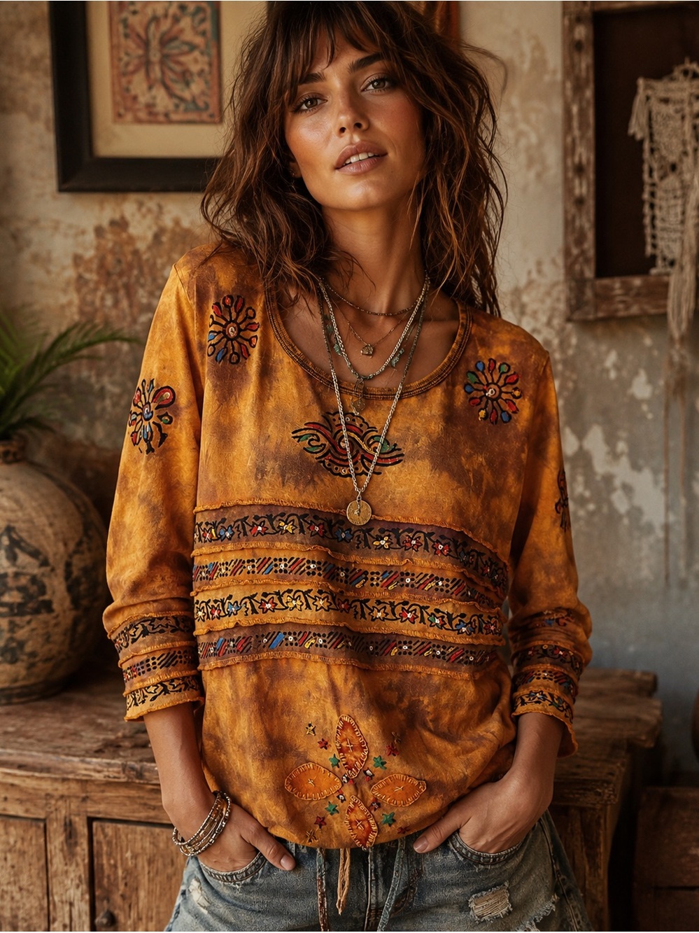 Studio Paradise 100% Cotton Artisan Embroidered Boho Top